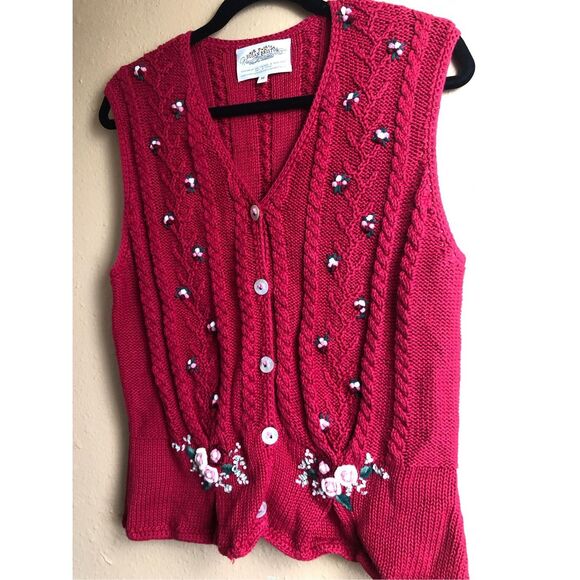 Vintage Susan Bristol Floral Knit Vest Red Size M (1996) - Picture 1 of 13